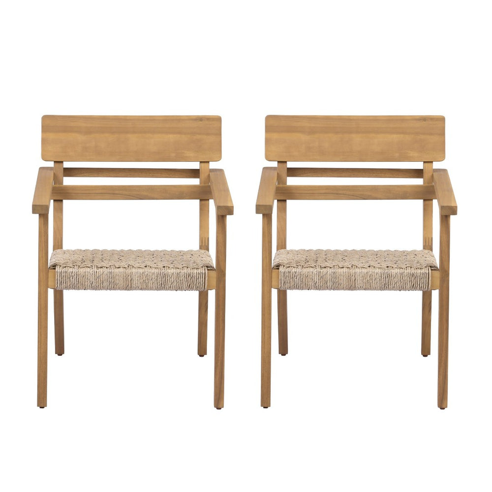English Elm Outdoor Acacia Wood Armchairs with Hand Woven Wicker Seats for Patio Dining Set of 2 N768P437651T