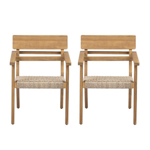 English Elm Outdoor Acacia Wood Armchairs with Hand Woven Wicker Seats for Patio Dining Set of 2 N768P437651T