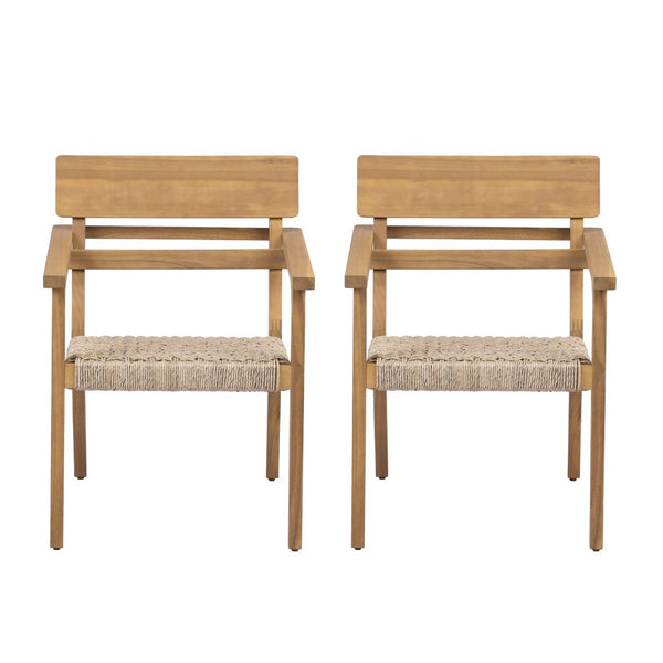 English Elm Outdoor Acacia Wood Armchairs with Hand Woven Wicker Seats for Patio Dining Set of 2 N768P437651T