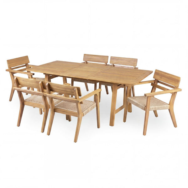 English Elm Outdoor Acacia Wood Armchairs with Hand Woven Wicker Seats for Patio Dining Set of 2 N768P437651T