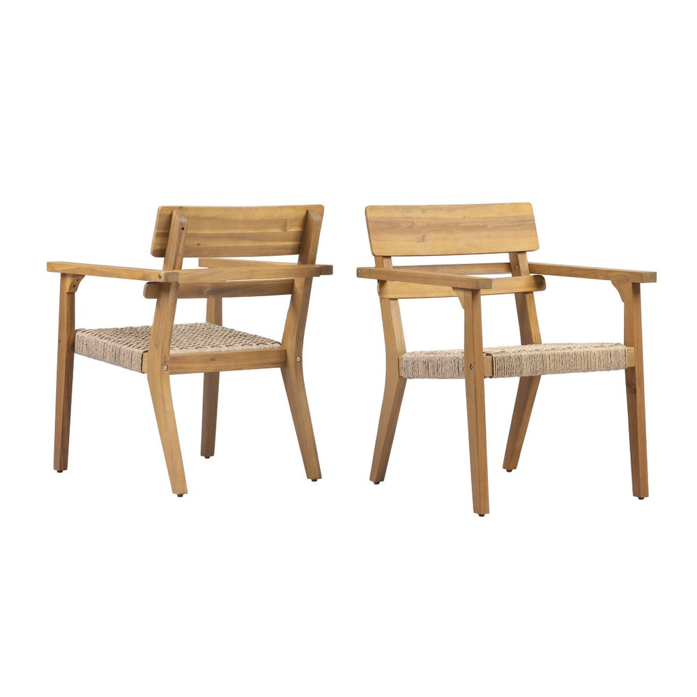 English Elm Outdoor Acacia Wood Armchairs with Hand Woven Wicker Seats for Patio Dining Set of 2 N768P437651T