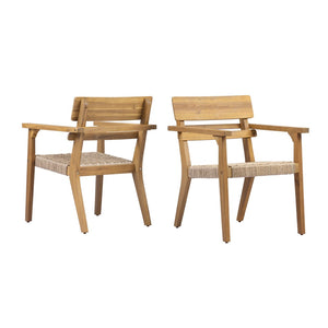 English Elm Outdoor Acacia Wood Armchairs with Hand Woven Wicker Seats for Patio Dining Set of 2 N768P437651T