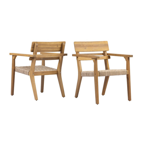 English Elm Outdoor Acacia Wood Armchairs with Hand Woven Wicker Seats for Patio Dining Set of 2 N768P437651T