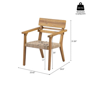 English Elm Outdoor Acacia Wood Armchairs with Hand Woven Wicker Seats for Patio Dining Set of 2 N768P437651T
