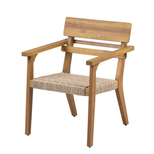English Elm Outdoor Acacia Wood Armchairs with Hand Woven Wicker Seats for Patio Dining Set of 2 N768P437651T