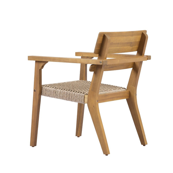 English Elm Outdoor Acacia Wood Armchairs with Hand Woven Wicker Seats for Patio Dining Set of 2 N768P437651T