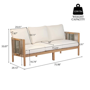 English Elm Outdoor Acacia Wood Three Seat Sofa with Woven Rope Arms and Teak Finish N768P437743N