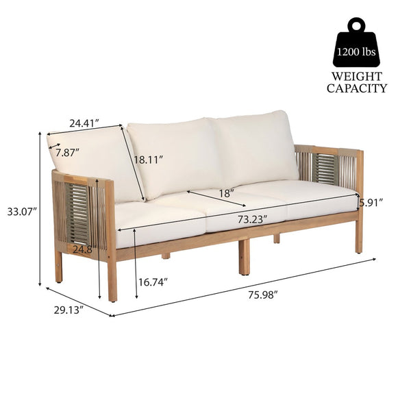 English Elm Outdoor Acacia Wood Three Seat Sofa with Woven Rope Arms and Teak Finish N768P437743N