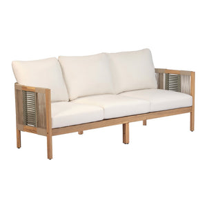 English Elm Outdoor Acacia Wood Three Seat Sofa with Woven Rope Arms and Teak Finish N768P437743N