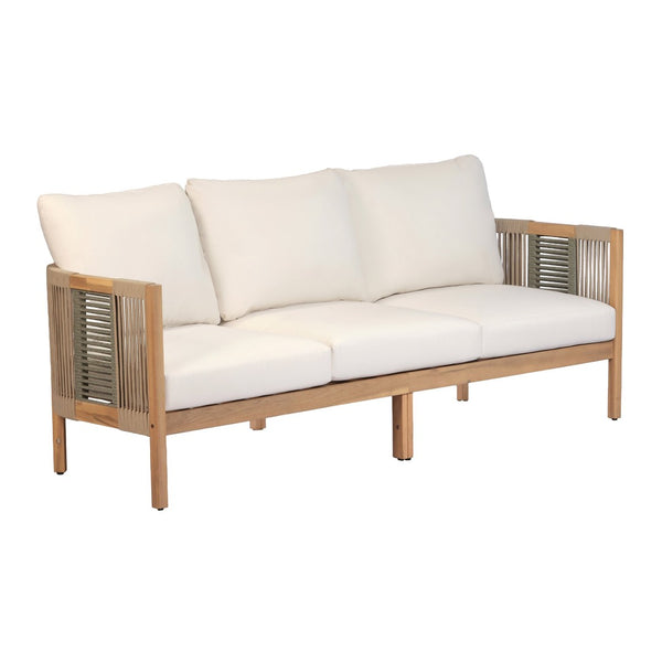 English Elm Outdoor Acacia Wood Three Seat Sofa with Woven Rope Arms and Teak Finish N768P437743N