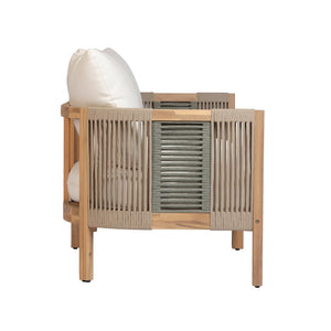 English Elm Outdoor Acacia Wood Three Seat Sofa with Woven Rope Arms and Teak Finish N768P437743N