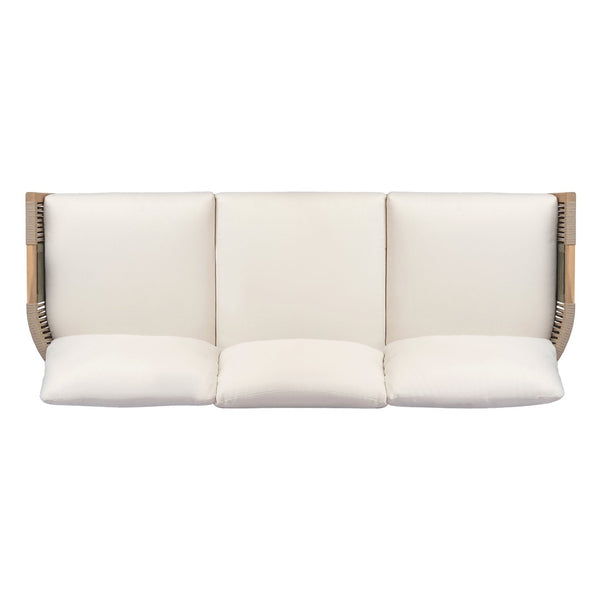English Elm Outdoor Acacia Wood Three Seat Sofa with Woven Rope Arms and Teak Finish N768P437743N