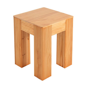 English Elm Natural Pine Fluted Side Table Sculptural Solid Wood End for Modern Living N768P442269N