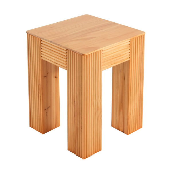 English Elm Natural Pine Fluted Side Table Sculptural Solid Wood End for Modern Living N768P442269N
