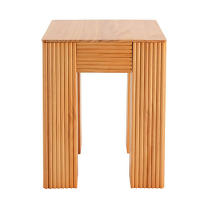 English Elm Natural Pine Fluted Side Table Sculptural Solid Wood End for Modern Living N768P442269N