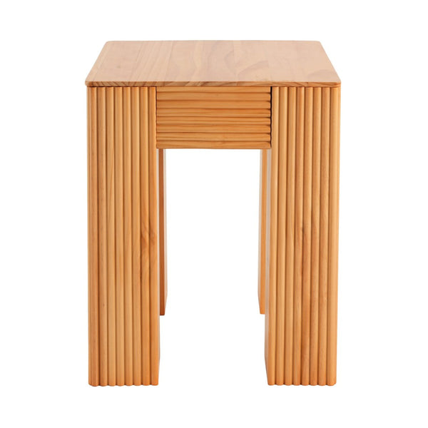 English Elm Natural Pine Fluted Side Table Sculptural Solid Wood End for Modern Living N768P442269N