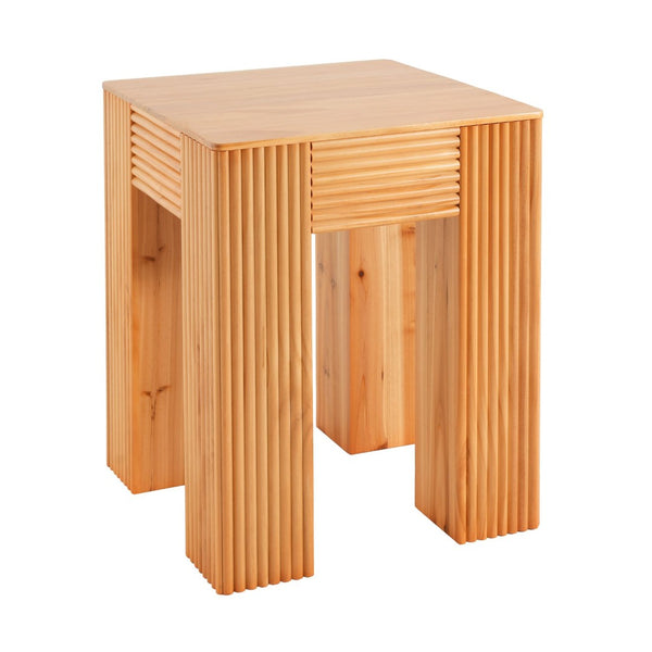 English Elm Natural Pine Fluted Side Table Sculptural Solid Wood End for Modern Living N768P442269N