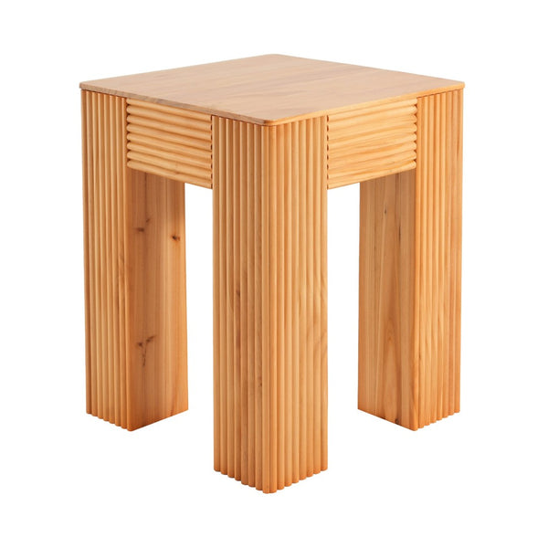 English Elm Natural Pine Fluted Side Table Sculptural Solid Wood End for Modern Living N768P442269N