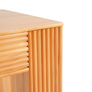 English Elm Natural Pine Fluted Side Table Sculptural Solid Wood End for Modern Living N768P442269N