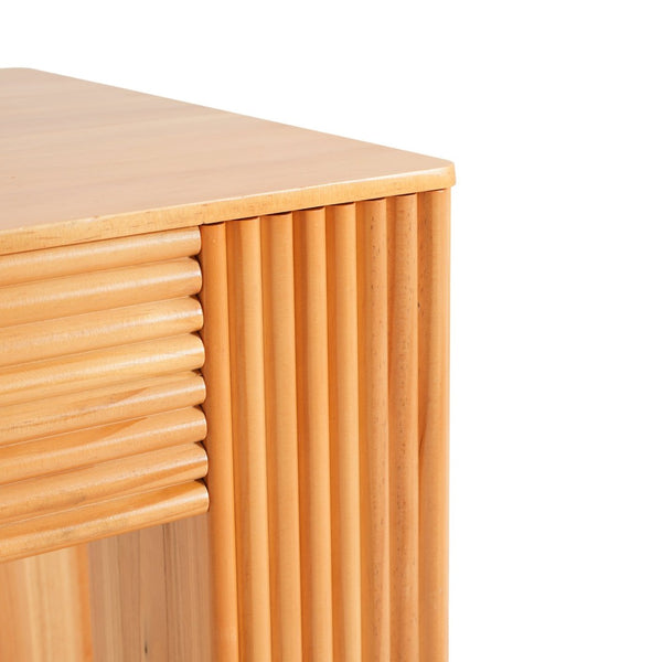 English Elm Natural Pine Fluted Side Table Sculptural Solid Wood End for Modern Living N768P442269N