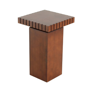 English Elm Walnut Stained Pine Square Side Table Notched Edge Pedestal Base for Modern Interiors N768P442273W