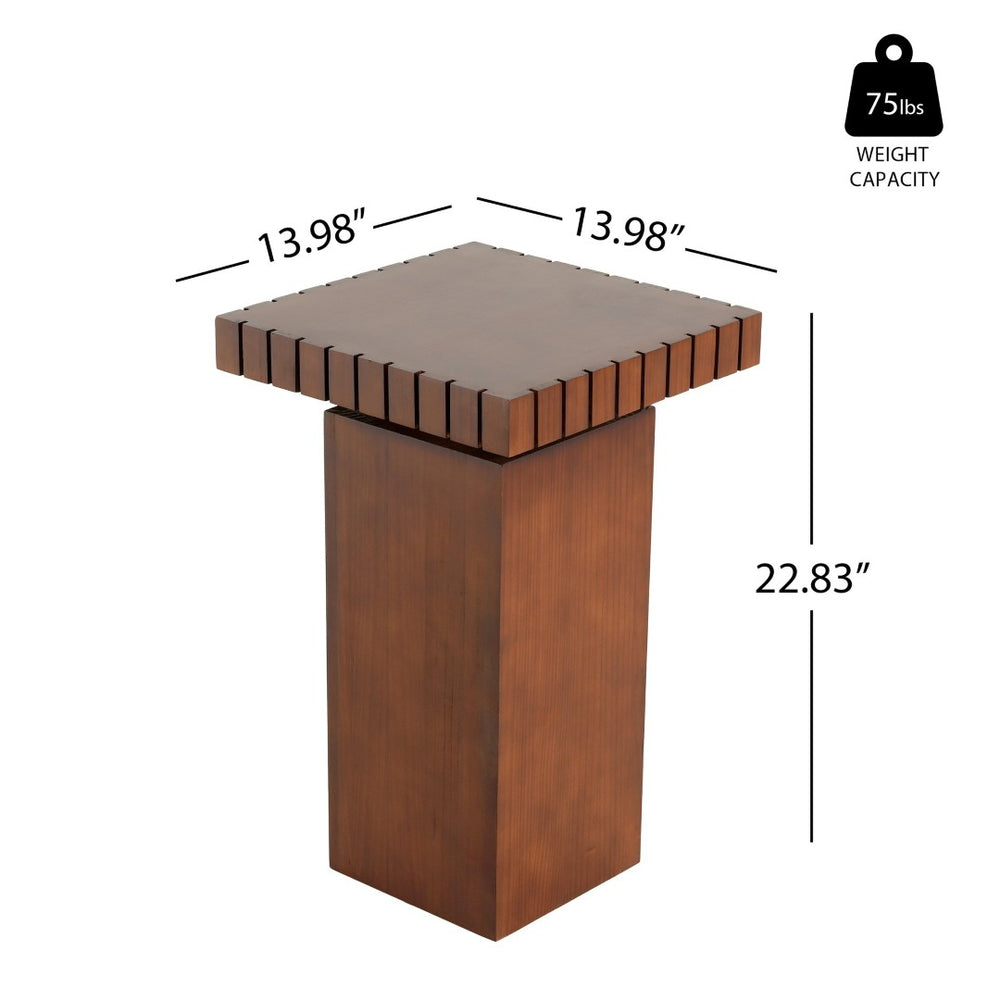 English Elm Walnut Stained Pine Square Side Table Notched Edge Pedestal Base for Modern Interiors N768P442273W