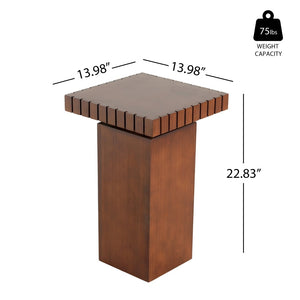 English Elm Walnut Stained Pine Square Side Table Notched Edge Pedestal Base for Modern Interiors N768P442273W
