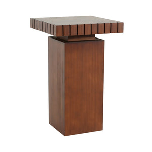 English Elm Walnut Stained Pine Square Side Table Notched Edge Pedestal Base for Modern Interiors N768P442273W