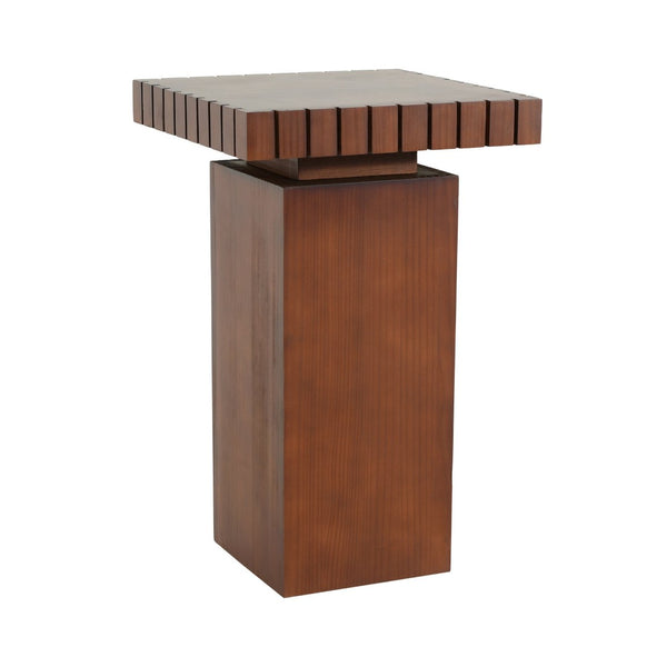 English Elm Walnut Stained Pine Square Side Table Notched Edge Pedestal Base for Modern Interiors N768P442273W