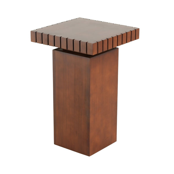 English Elm Walnut Stained Pine Square Side Table Notched Edge Pedestal Base for Modern Interiors N768P442273W