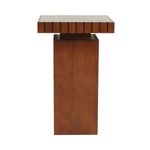 English Elm Walnut Stained Pine Square Side Table Notched Edge Pedestal Base for Modern Interiors N768P442273W