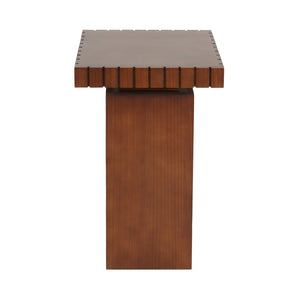 English Elm Walnut Stained Pine Square Side Table Notched Edge Pedestal Base for Modern Interiors N768P442273W