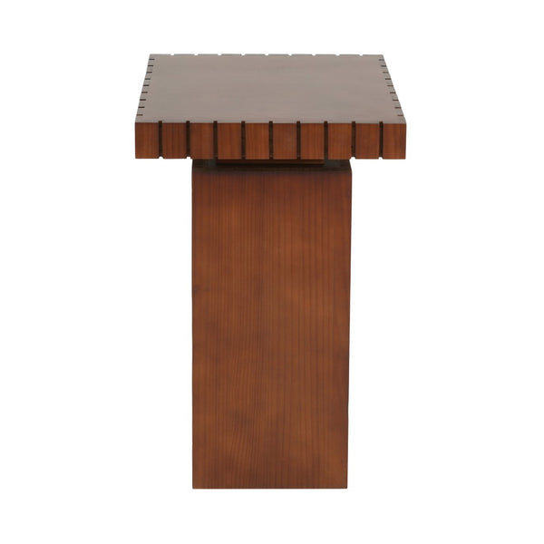 English Elm Walnut Stained Pine Square Side Table Notched Edge Pedestal Base for Modern Interiors N768P442273W