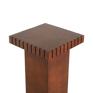English Elm Walnut Stained Pine Square Side Table Notched Edge Pedestal Base for Modern Interiors N768P442273W