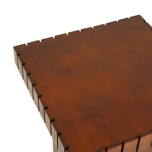 English Elm Walnut Stained Pine Square Side Table Notched Edge Pedestal Base for Modern Interiors N768P442273W