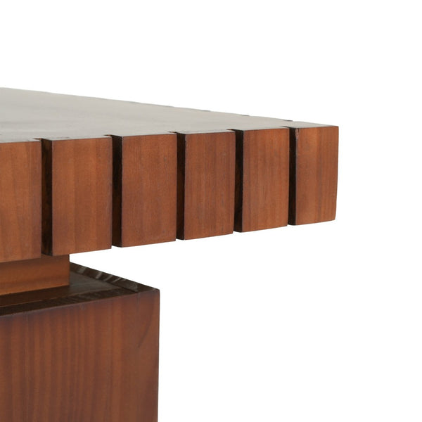 English Elm Walnut Stained Pine Square Side Table Notched Edge Pedestal Base for Modern Interiors N768P442273W