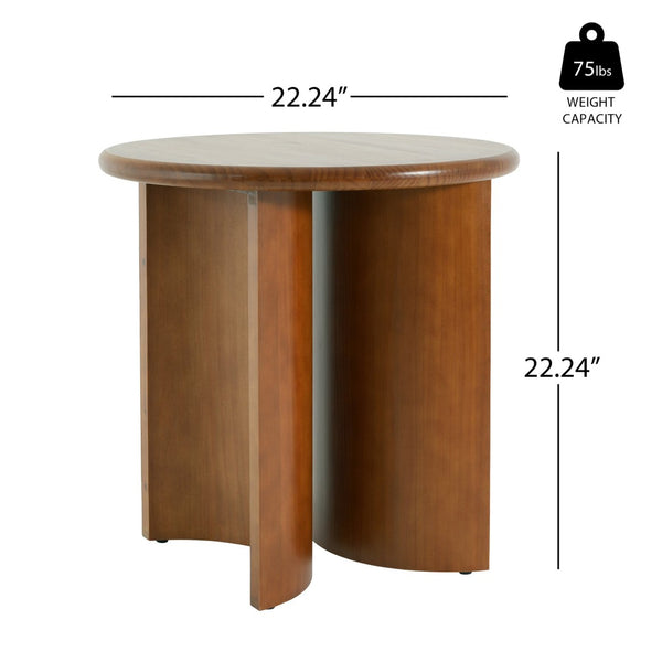 English Elm Walnut Stained Pine Round Side Table with Sculptural Fan Legs for Living Room N768P442343W