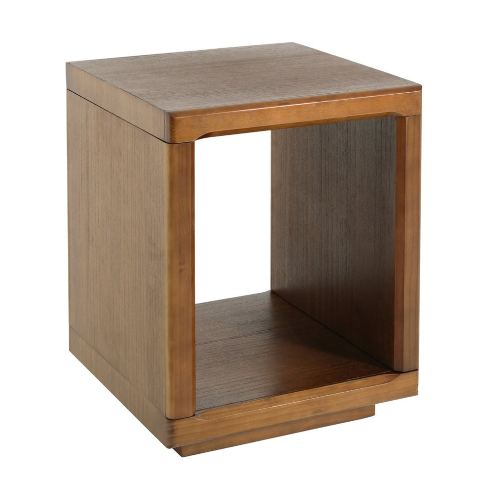 English Elm Mid-century Walnut Cube Side Table with Open Shelf for Living Room or Bedroom N768P442345W