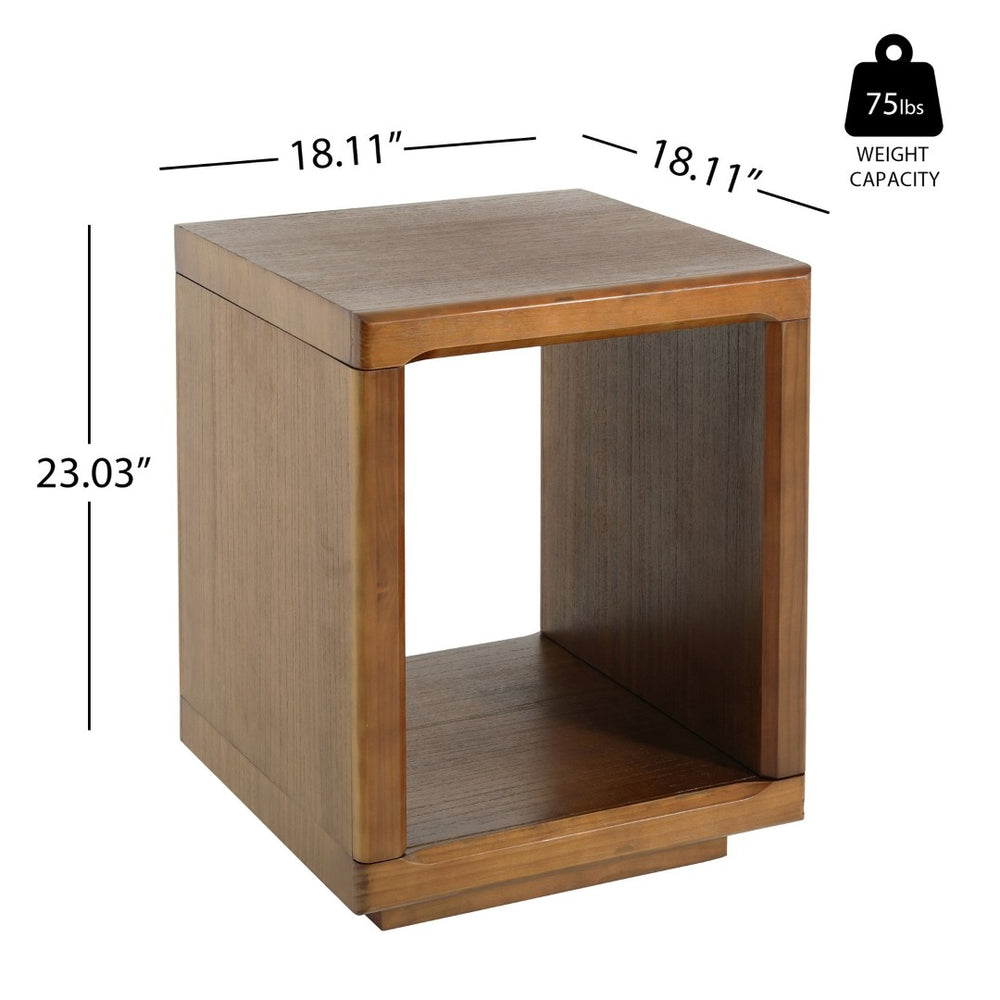 English Elm Mid-century Walnut Cube Side Table with Open Shelf for Living Room or Bedroom N768P442345W