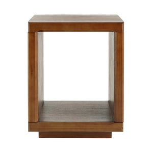 English Elm Mid-century Walnut Cube Side Table with Open Shelf for Living Room or Bedroom N768P442345W