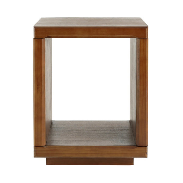 English Elm Mid-century Walnut Cube Side Table with Open Shelf for Living Room or Bedroom N768P442345W