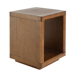 English Elm Mid-century Walnut Cube Side Table with Open Shelf for Living Room or Bedroom N768P442345W