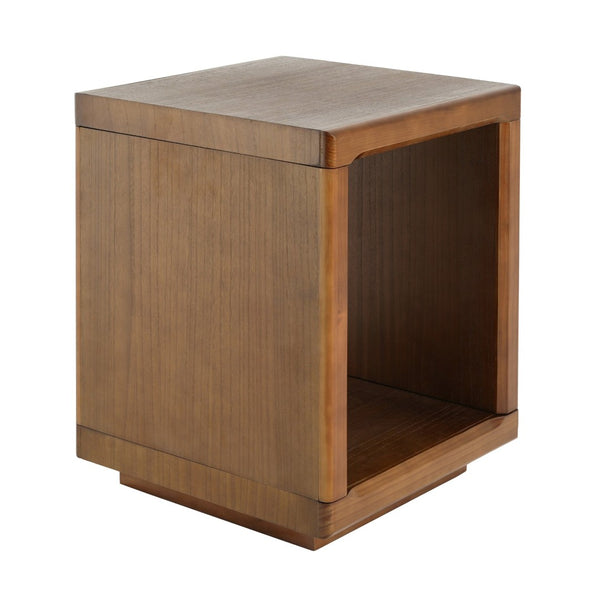English Elm Mid-century Walnut Cube Side Table with Open Shelf for Living Room or Bedroom N768P442345W