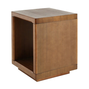 English Elm Mid-century Walnut Cube Side Table with Open Shelf for Living Room or Bedroom N768P442345W
