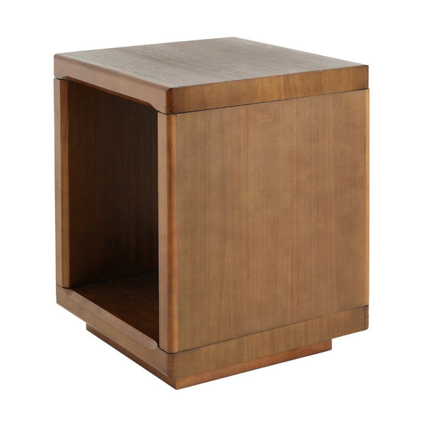 English Elm Mid-century Walnut Cube Side Table with Open Shelf for Living Room or Bedroom N768P442345W