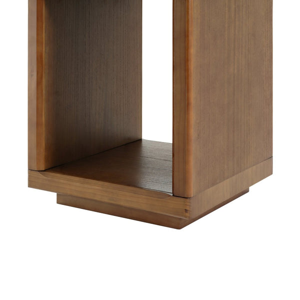 English Elm Mid-century Walnut Cube Side Table with Open Shelf for Living Room or Bedroom N768P442345W