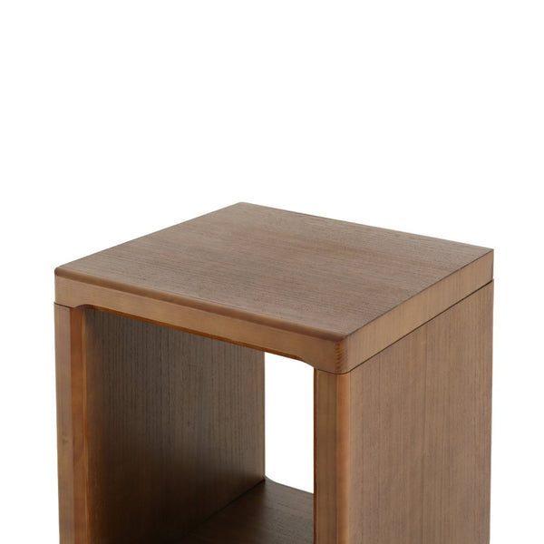 English Elm Mid-century Walnut Cube Side Table with Open Shelf for Living Room or Bedroom N768P442345W