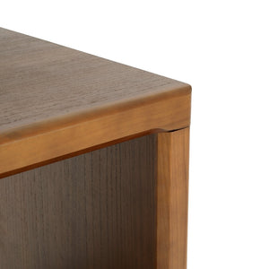 English Elm Mid-century Walnut Cube Side Table with Open Shelf for Living Room or Bedroom N768P442345W