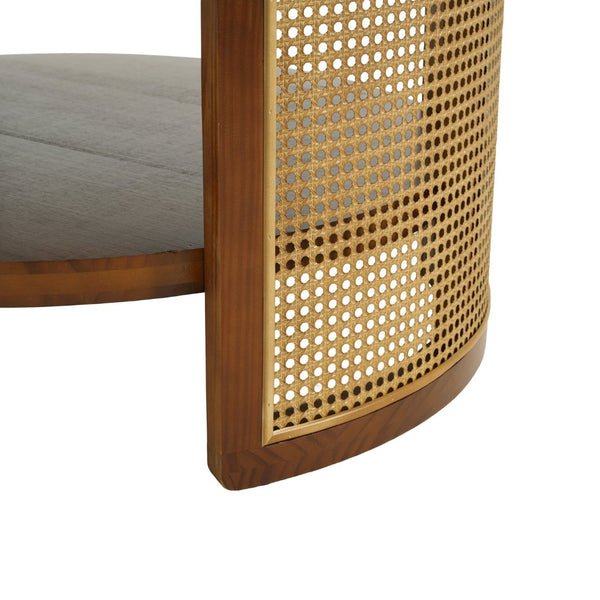 English Elm Round Pine Wood Coffee Table with Gold Rattan Metal Sides and Open Storage Shelf N768P442346W