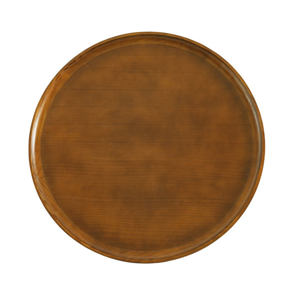 English Elm Round Pine Wood Coffee Table with Gold Rattan Metal Sides and Open Storage Shelf N768P442346W
